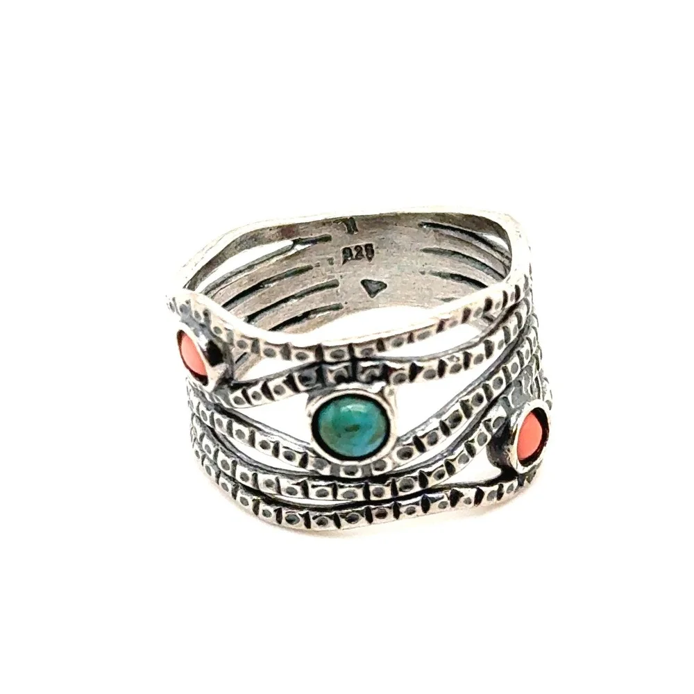 Silpada Sterling Silver Turquoise Coral Multi Band Wrap Ring Size 7 R1970